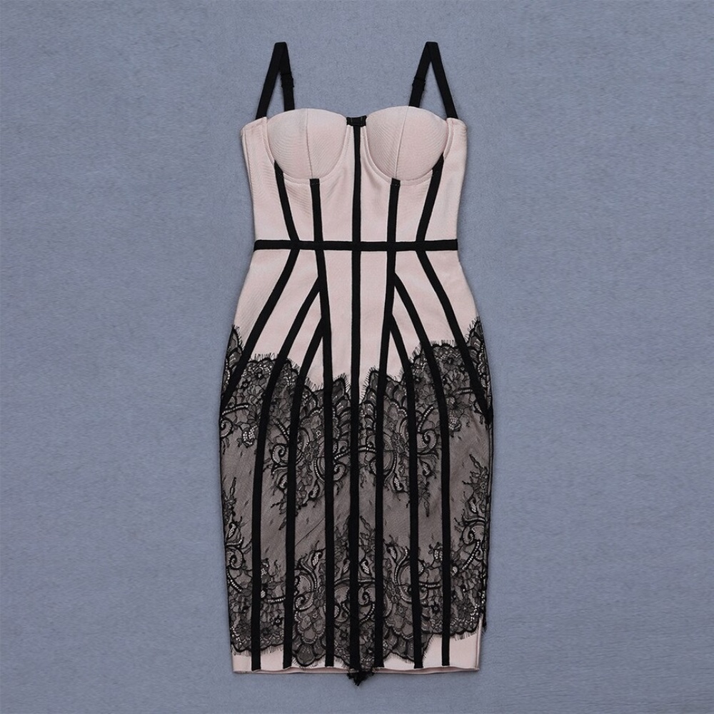 🎥 Bandage Style Lace Detail Nude Dress - Picture 10 of 17